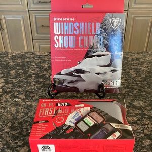FIRESTONE 90 PC AUTOFIRST AID KIT & WINDSHIELD SNOW COVER  58”x 31.5”NWT